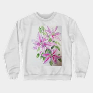 Pink clematis watercolor flowers painting Crewneck Sweatshirt